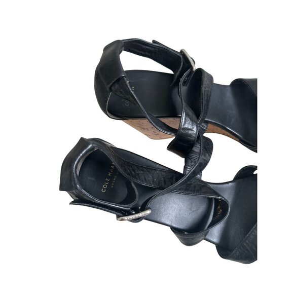 COLE HAAN Black Leather Cork Wedges Size 11 - Picture 5 of 12